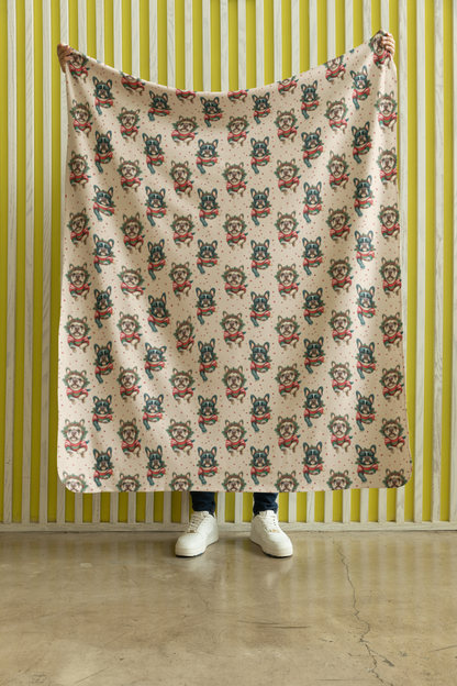 Frenchies Holiday Sweaters Sherpa Blanket