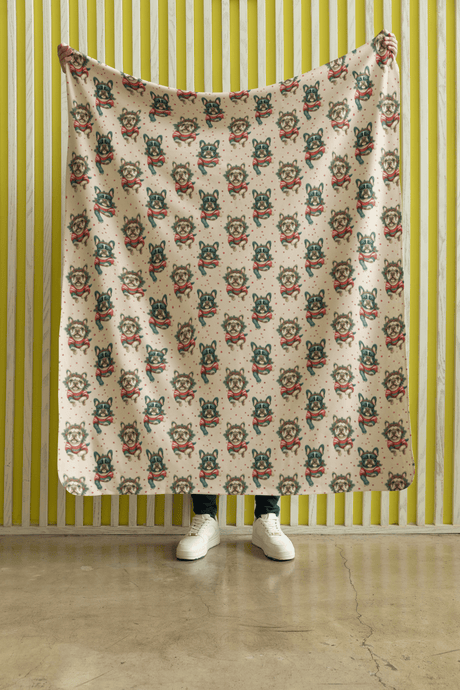 Frenchies Holiday Sweaters Sherpa Blanket - London Penny Gift Wrap