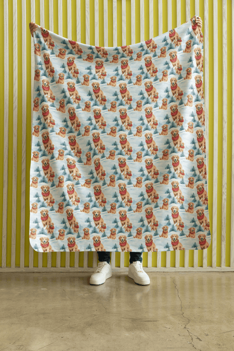 Snowbound Goldens Sherpa Blanket - London Penny Gift Wrap