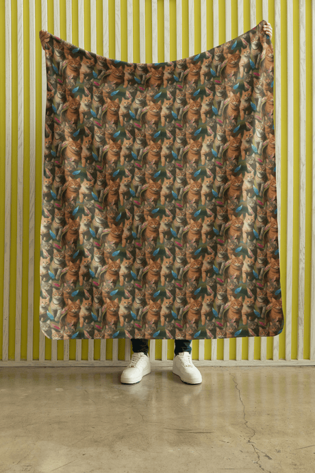 Tabby Cat Chasing Sherpa Blanket - London Penny Gift Wrap