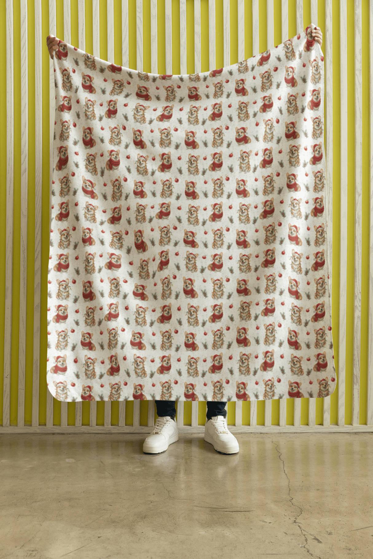 Mistletoe Morning Corgi Sherpa Blanket - London Penny Gift Wrap
