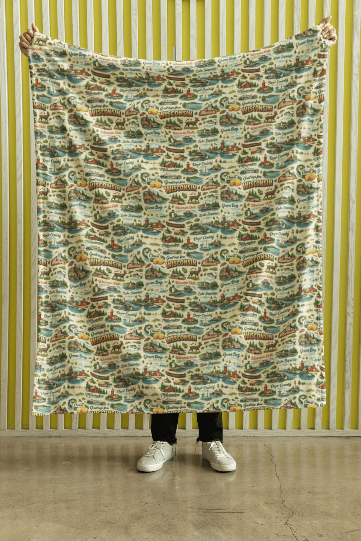 Wisconsin Postcard Memories Sherpa Blanket - London Penny Gift Wrap