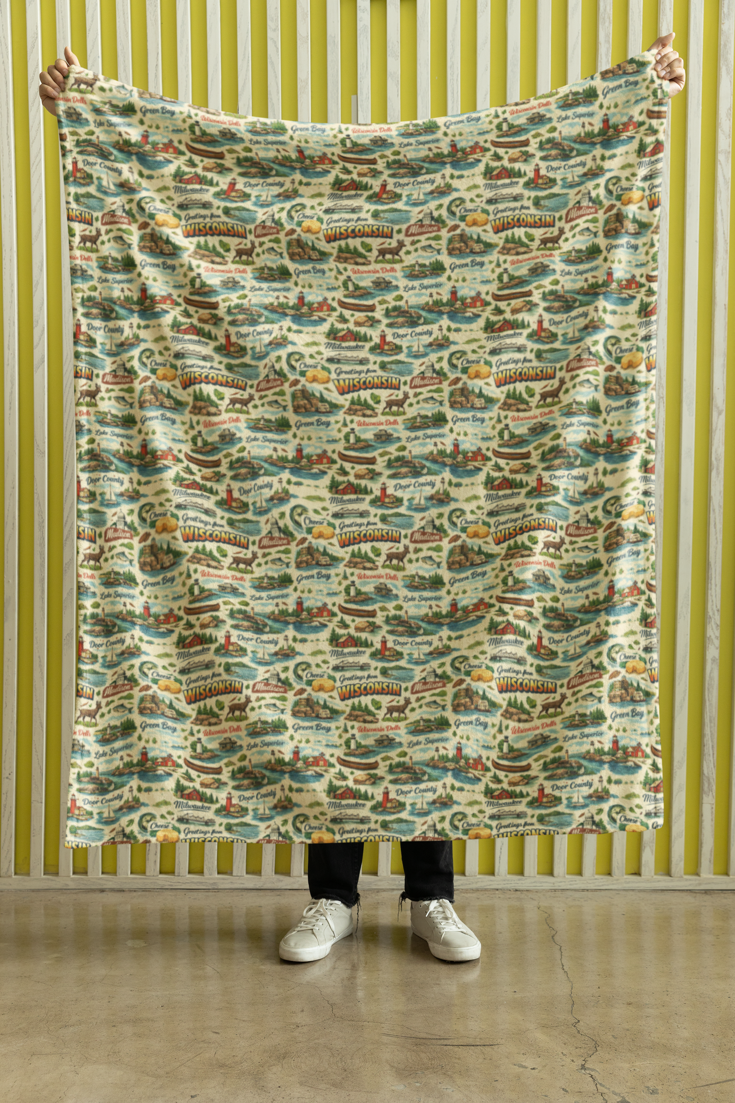 Wisconsin Postcard Memories Sherpa Blanket