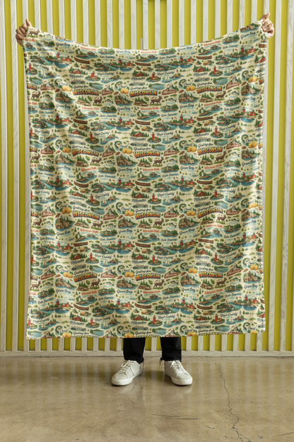 Wisconsin Postcard Memories Sherpa Blanket