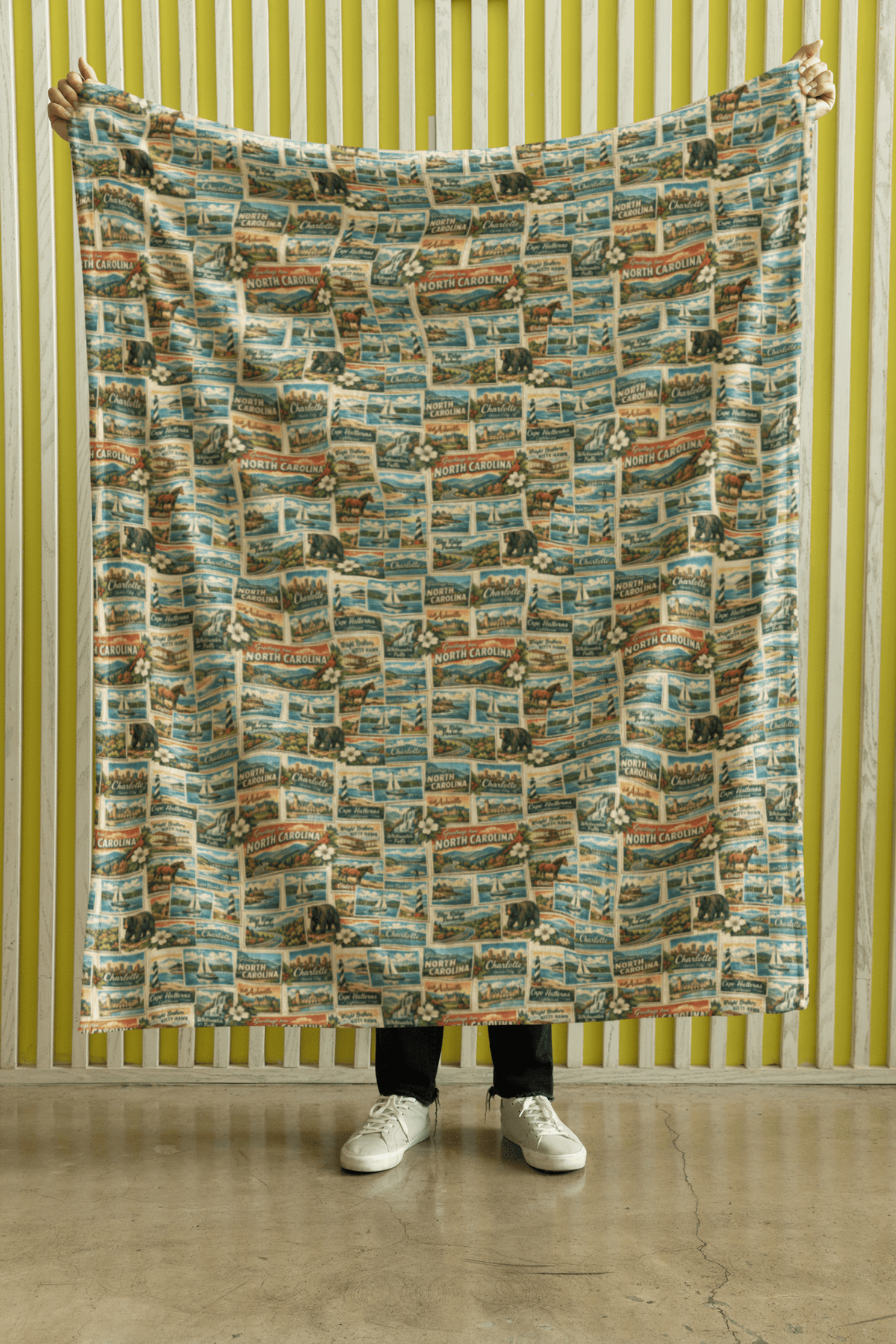 North Carolina Postcard Memories Sherpa Blanket - London Penny Gift Wrap