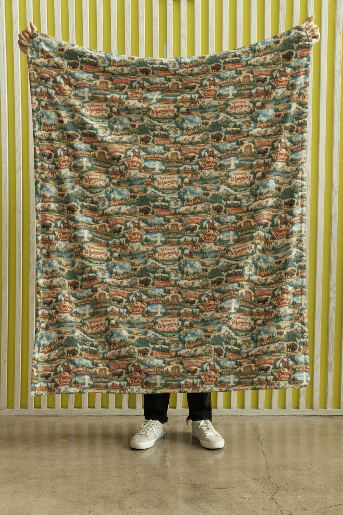 Wyoming Postcard Memories Sherpa Blanket - London Penny Gift Wrap