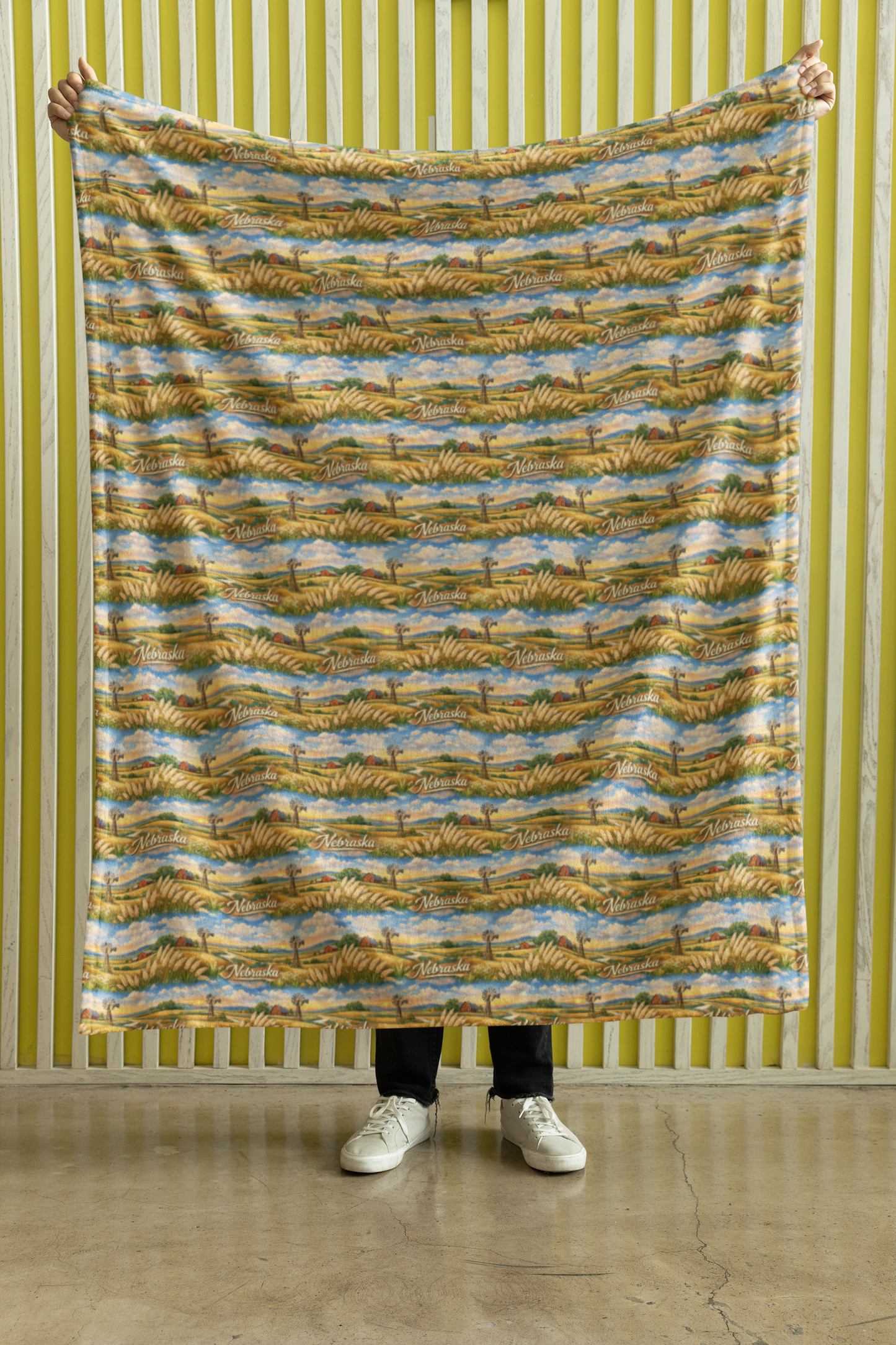 Nebraska Prairie Horizon Sherpa Blanket