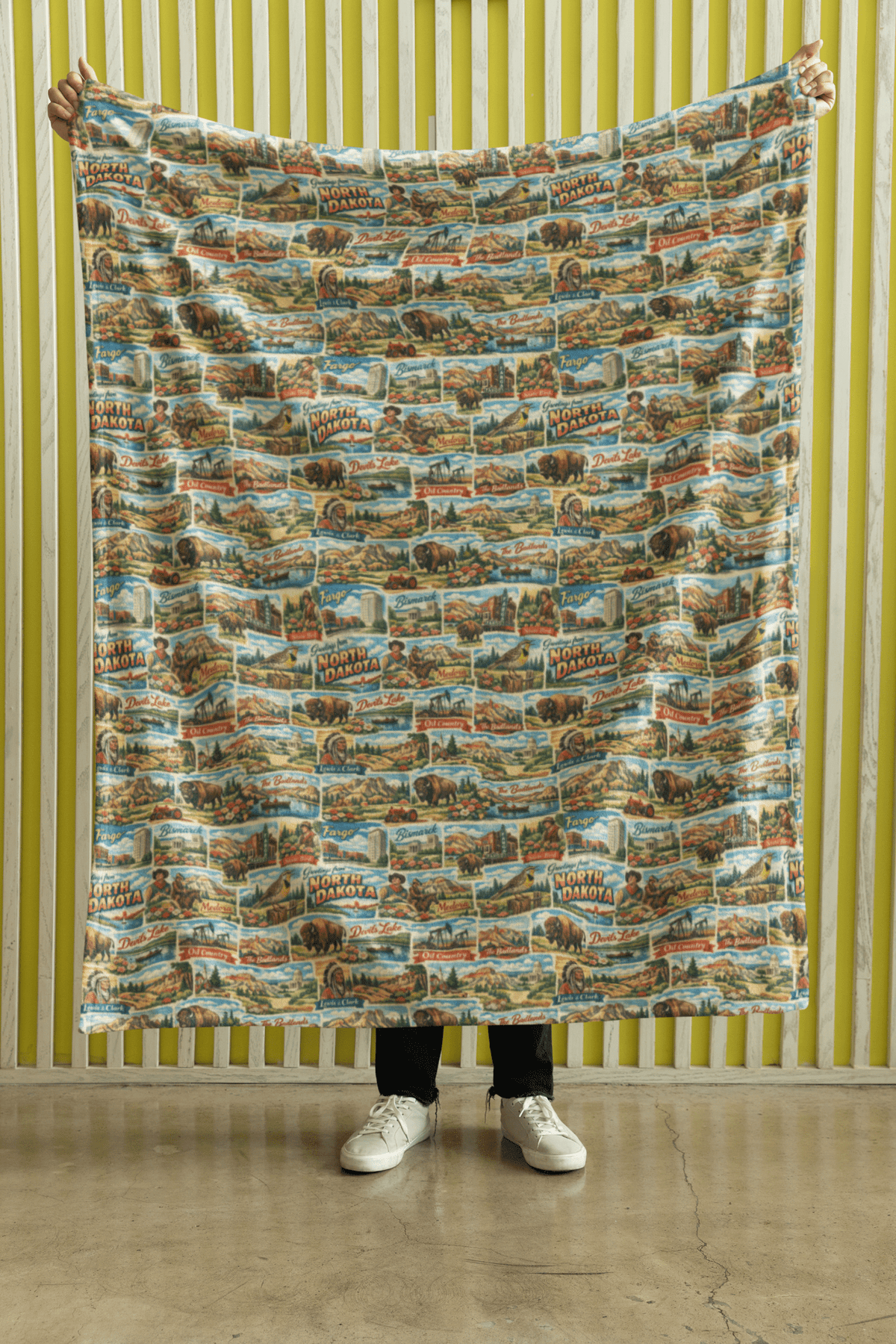 North Dakota Postcard Memories Sherpa Blanket - London Penny Gift Wrap