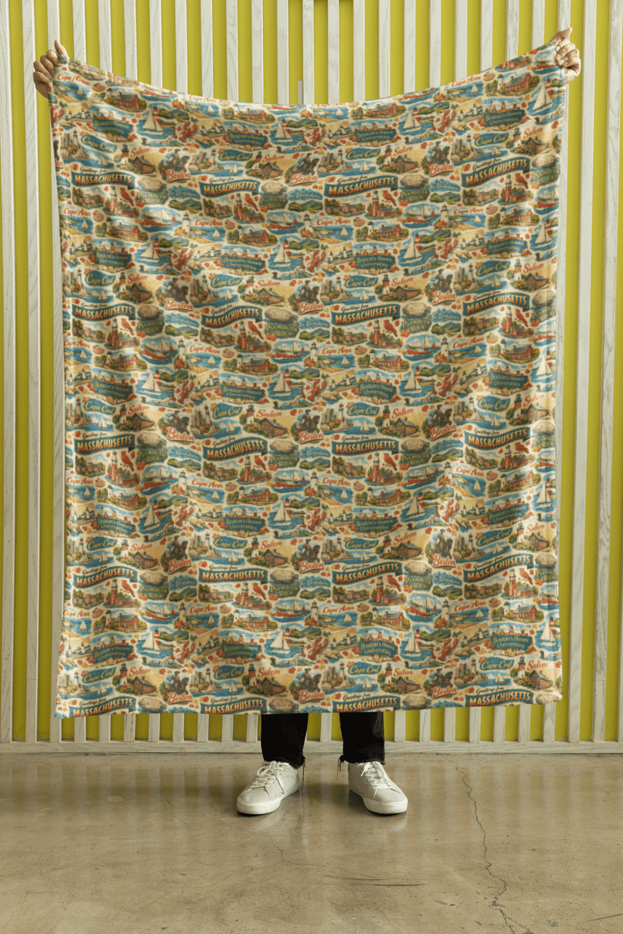 Massachusetts Postcard Memories Sherpa Blanket - London Penny Gift Wrap