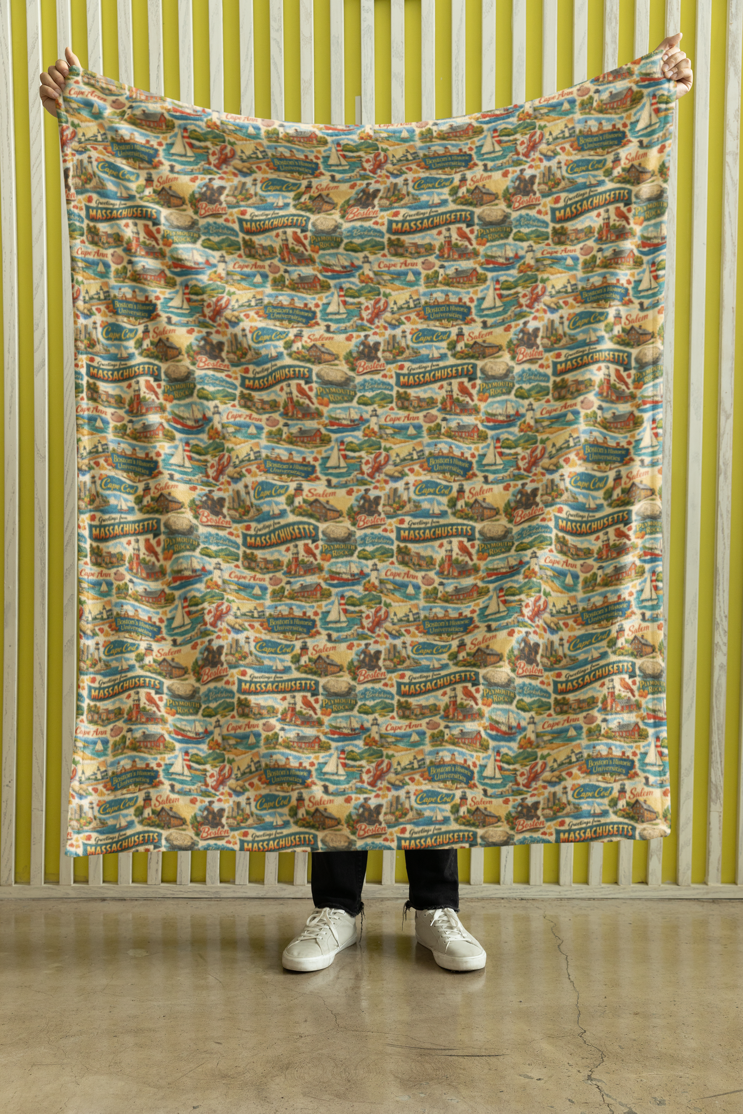 Massachusetts Postcard Memories Sherpa Blanket