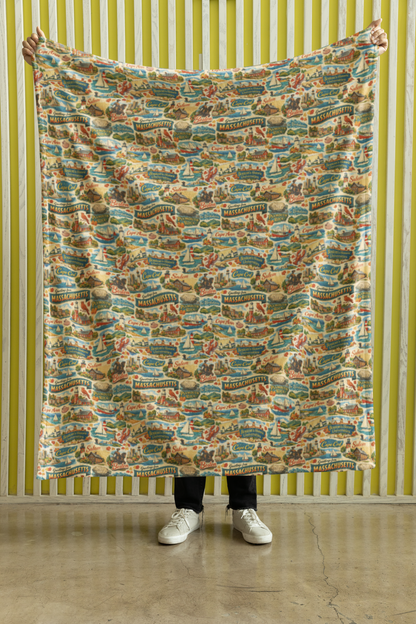 Massachusetts Postcard Memories Sherpa Blanket