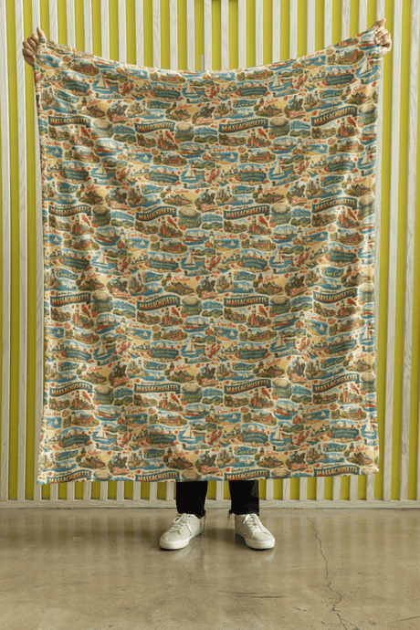 Massachusetts Postcard Memories Sherpa Blanket - London Penny Gift Wrap