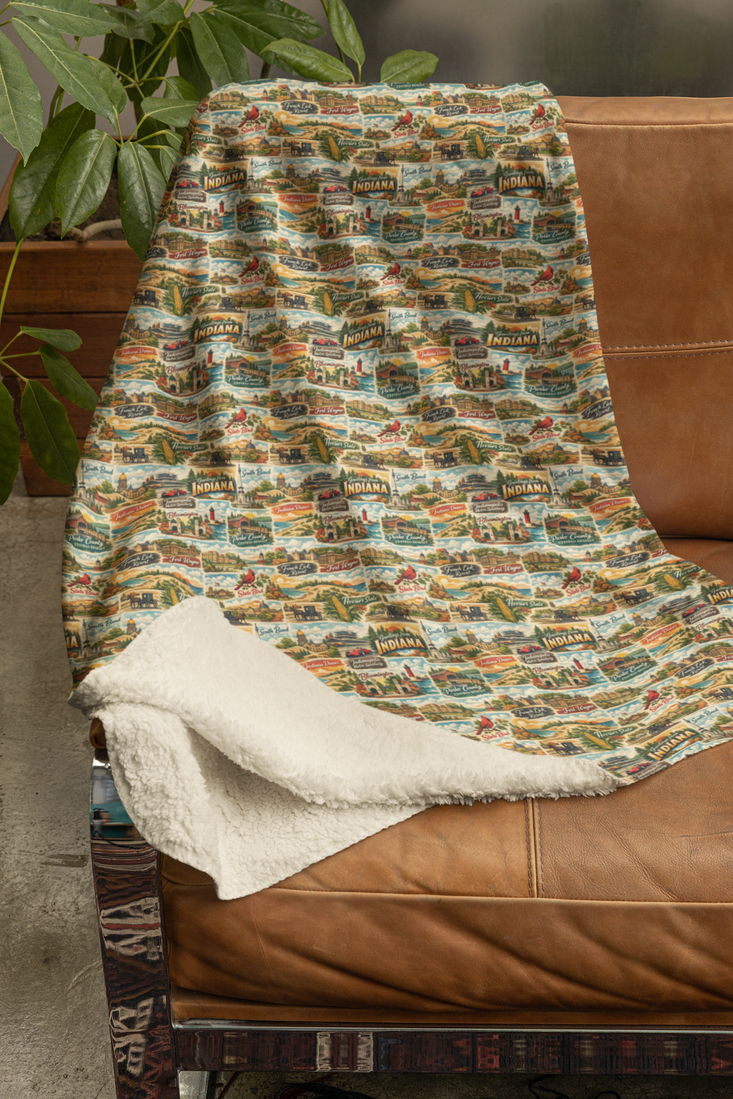 Indiana Postcard Memories Sherpa Blanket