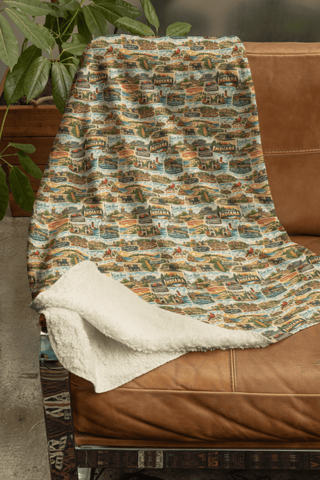 Indiana Postcard Memories Sherpa Blanket - London Penny Gift Wrap