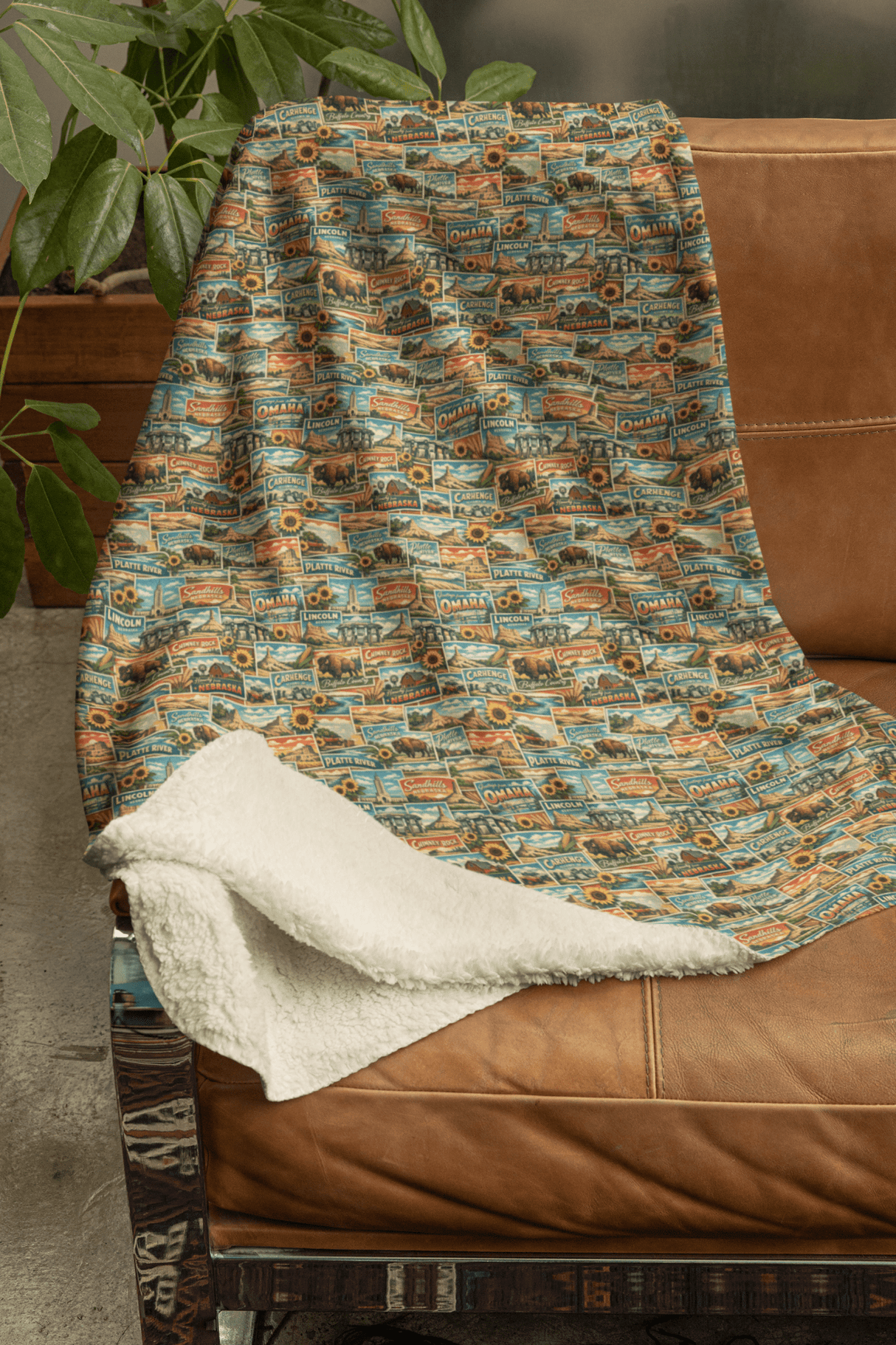 Nebraska Postcard Memories Sherpa Blanket - London Penny Gift Wrap