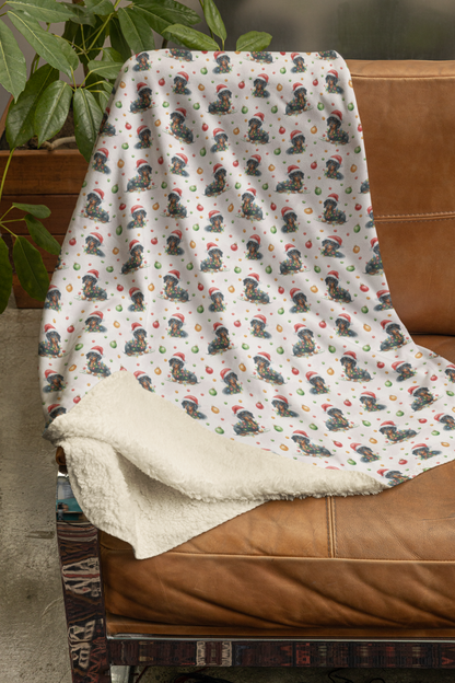 Dachshund Noel Sparkle Sherpa Blanket