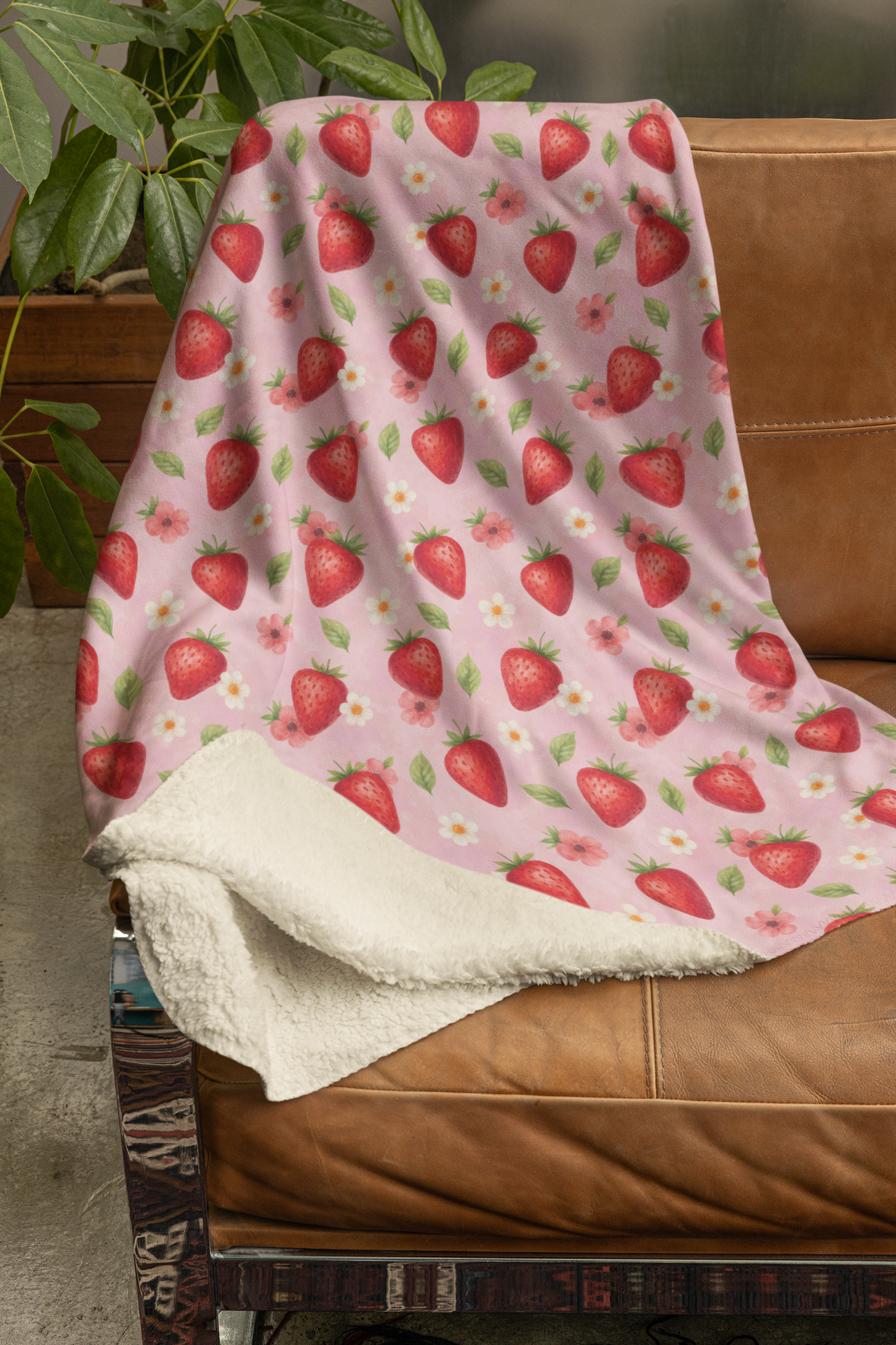 Sweet Strawberries Sherpa Blanket