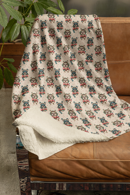 Frenchies Holiday Sweaters Sherpa Blanket