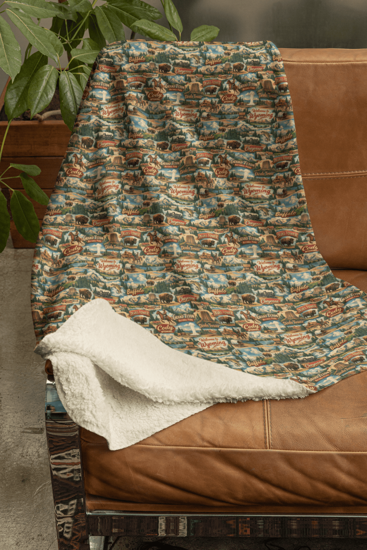 Wyoming Postcard Memories Sherpa Blanket - London Penny Gift Wrap