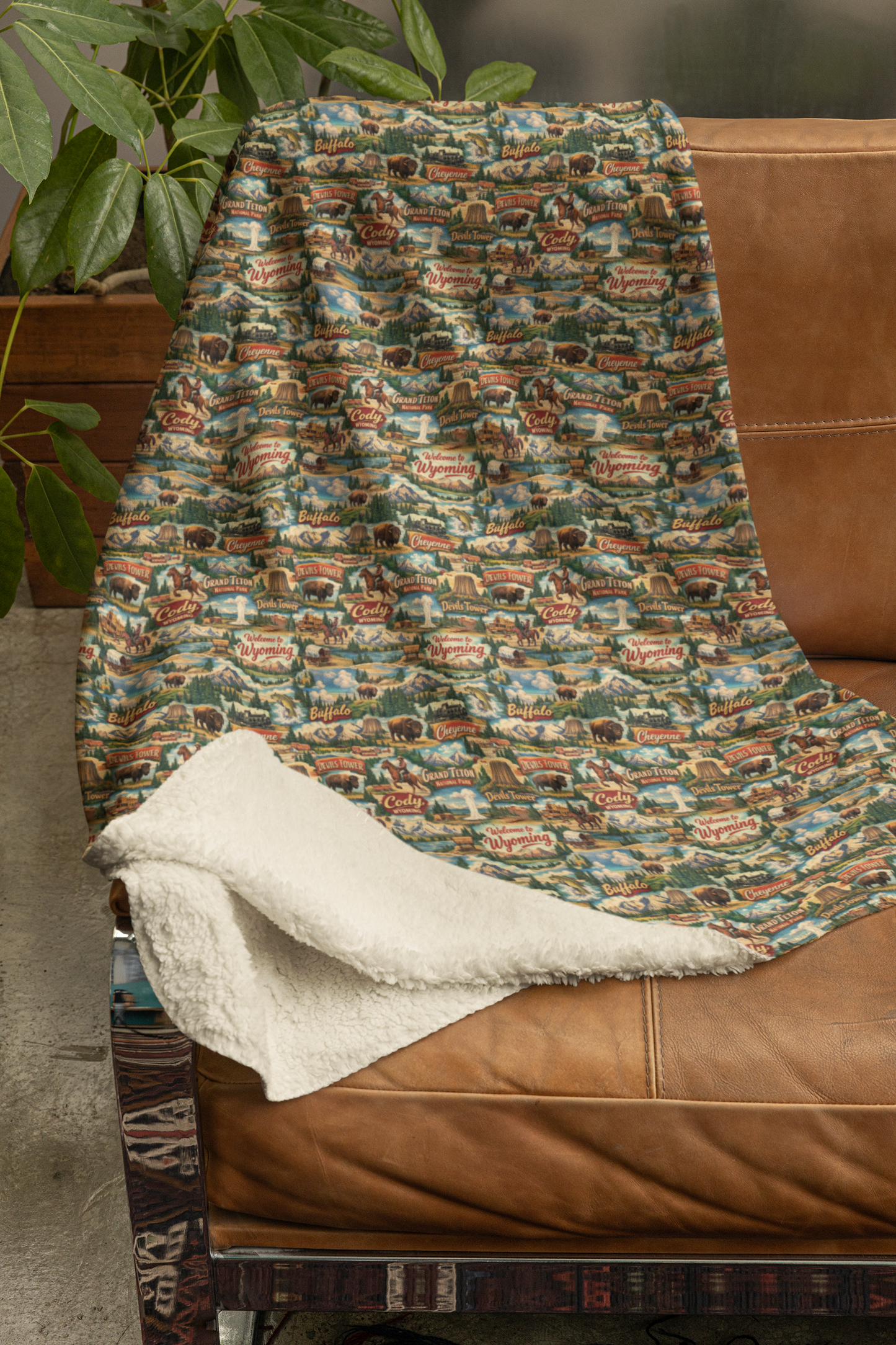 Wyoming Postcard Memories Sherpa Blanket