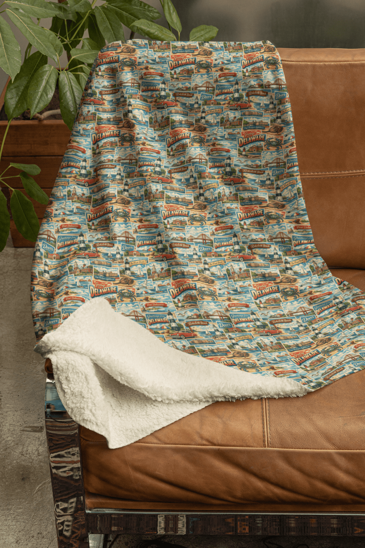 Delaware Postcard Memories Sherpa Blanket - London Penny Gift Wrap