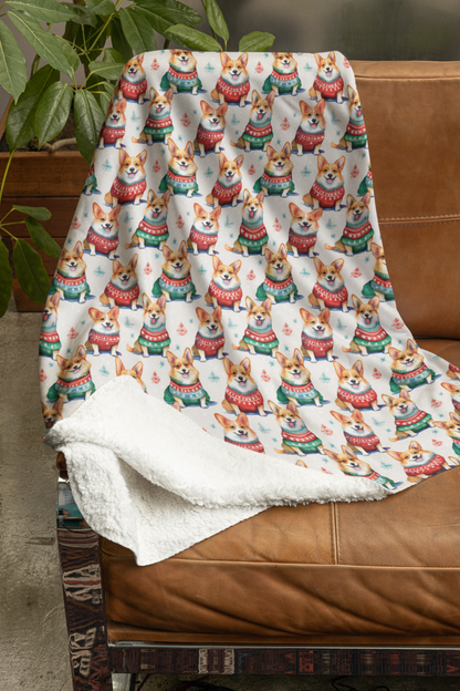 Corgi Holiday Sweaters Sherpa Blanket