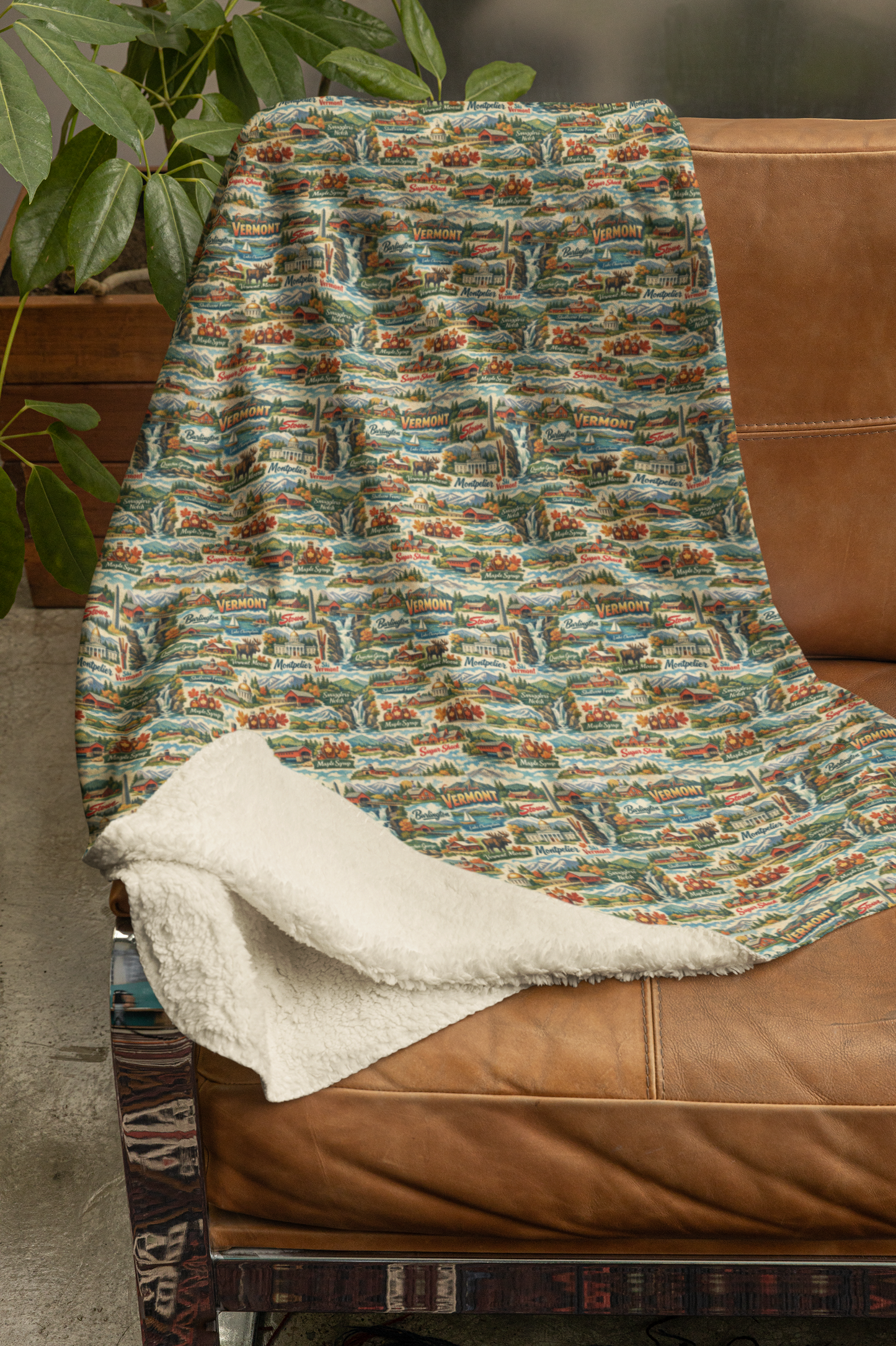 Vermont Postcard Memories Sherpa Blanket