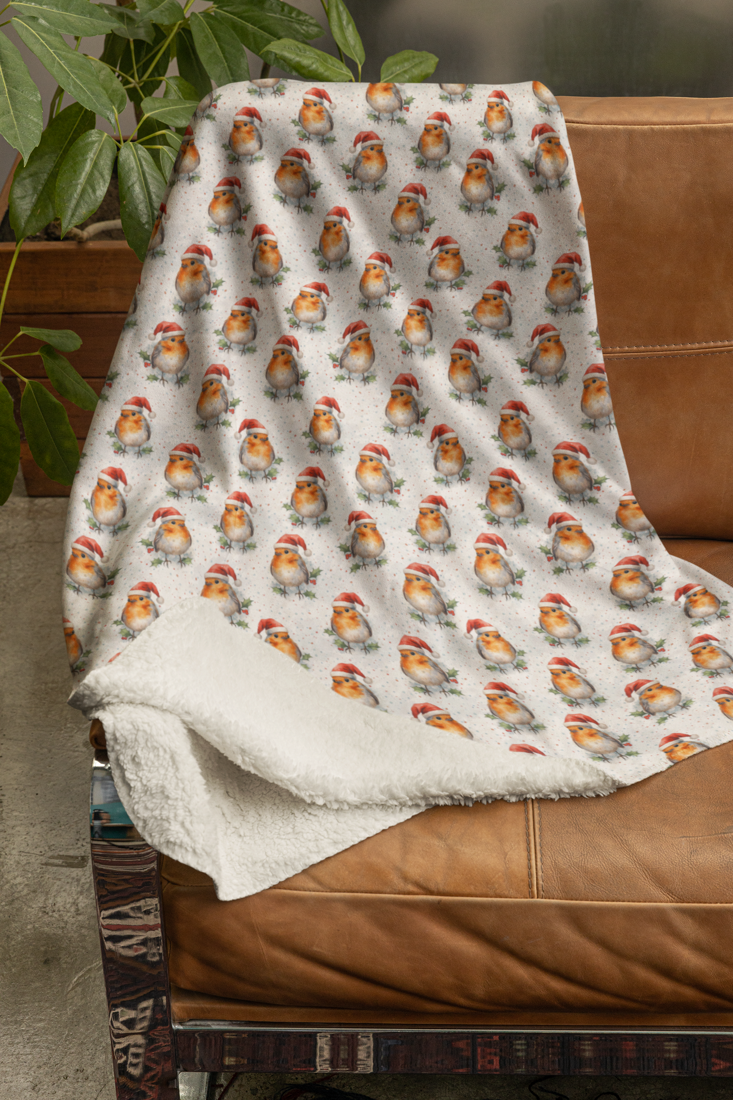 Winterberry Robins Sherpa Blanket
