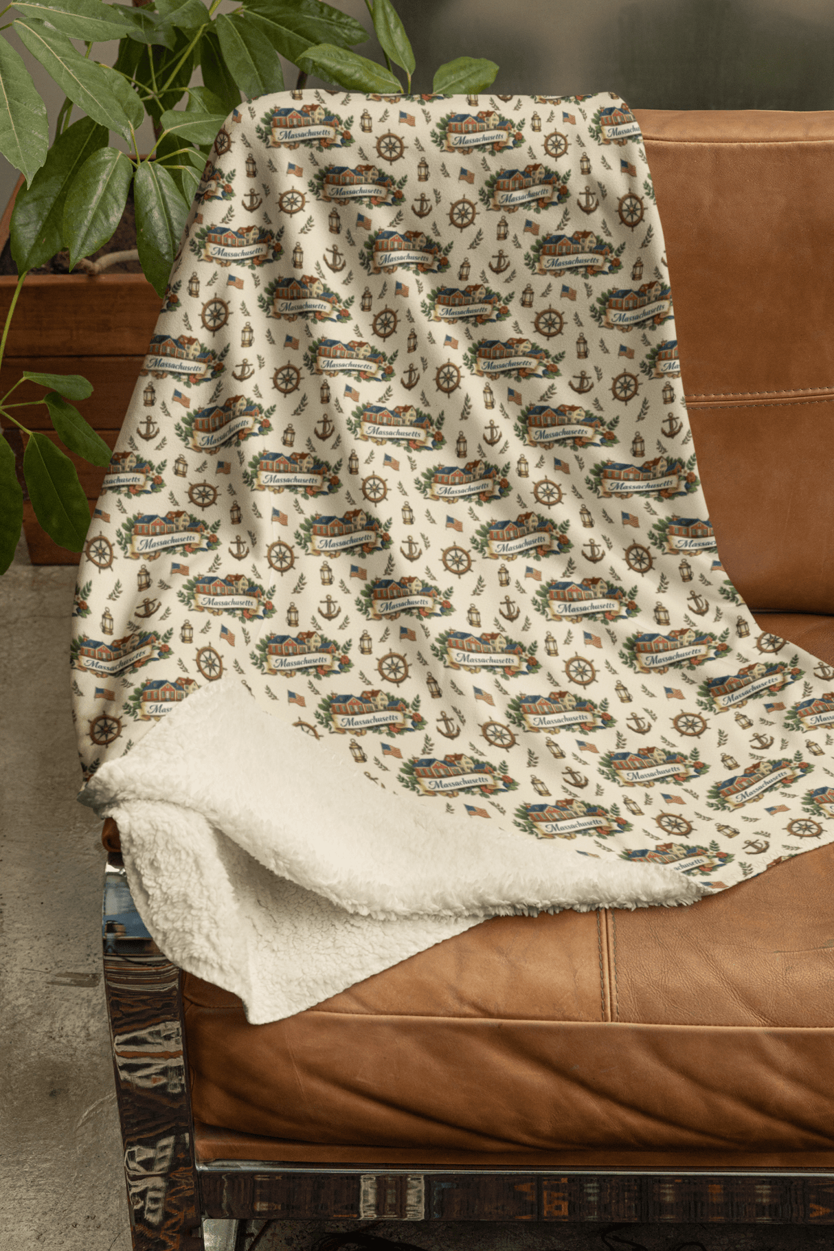 Massachusetts Historic Harbor Sherpa Blanket - London Penny Gift Wrap