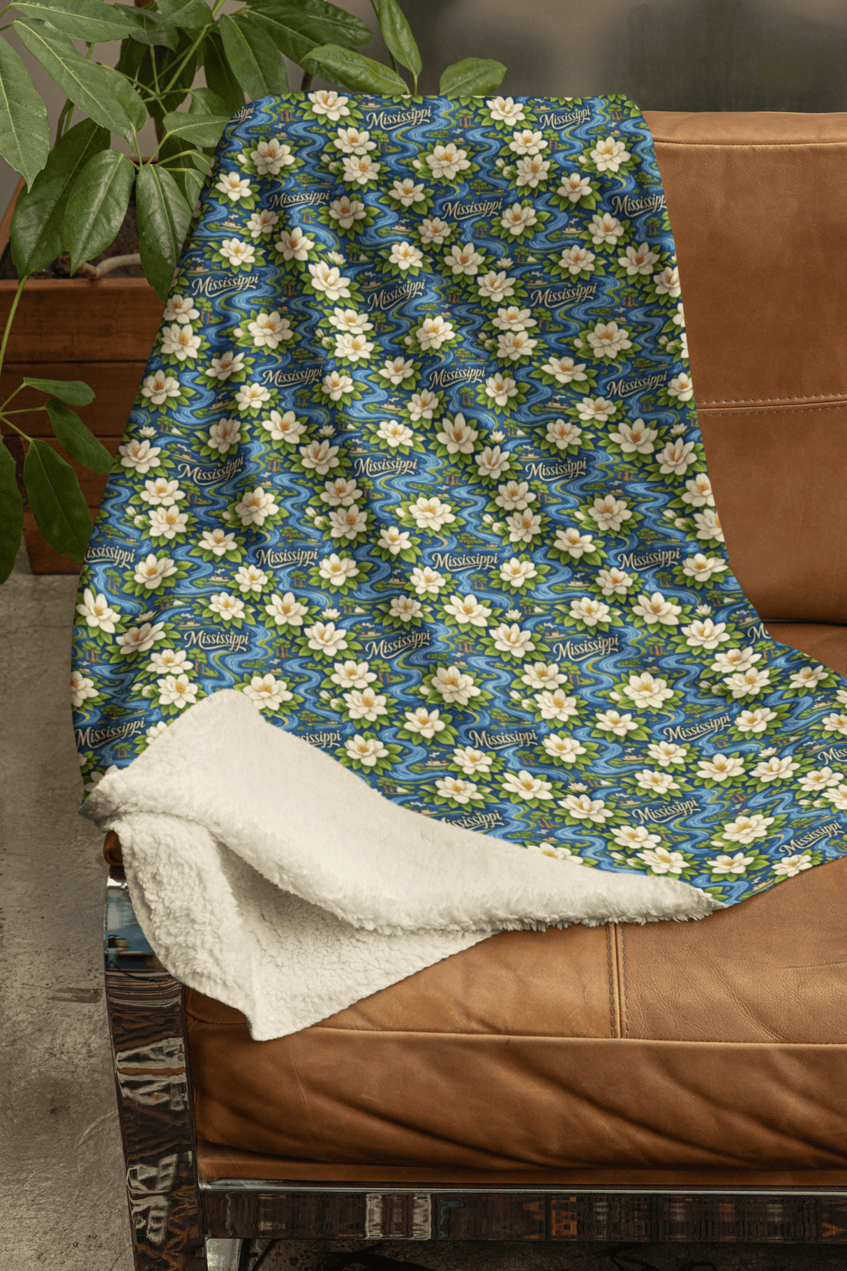 Mississippi River Magnolia Sherpa Blanket - London Penny Gift Wrap