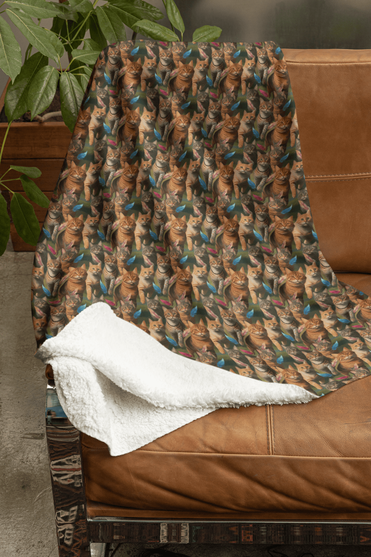Tabby Cat Chasing Sherpa Blanket - London Penny Gift Wrap