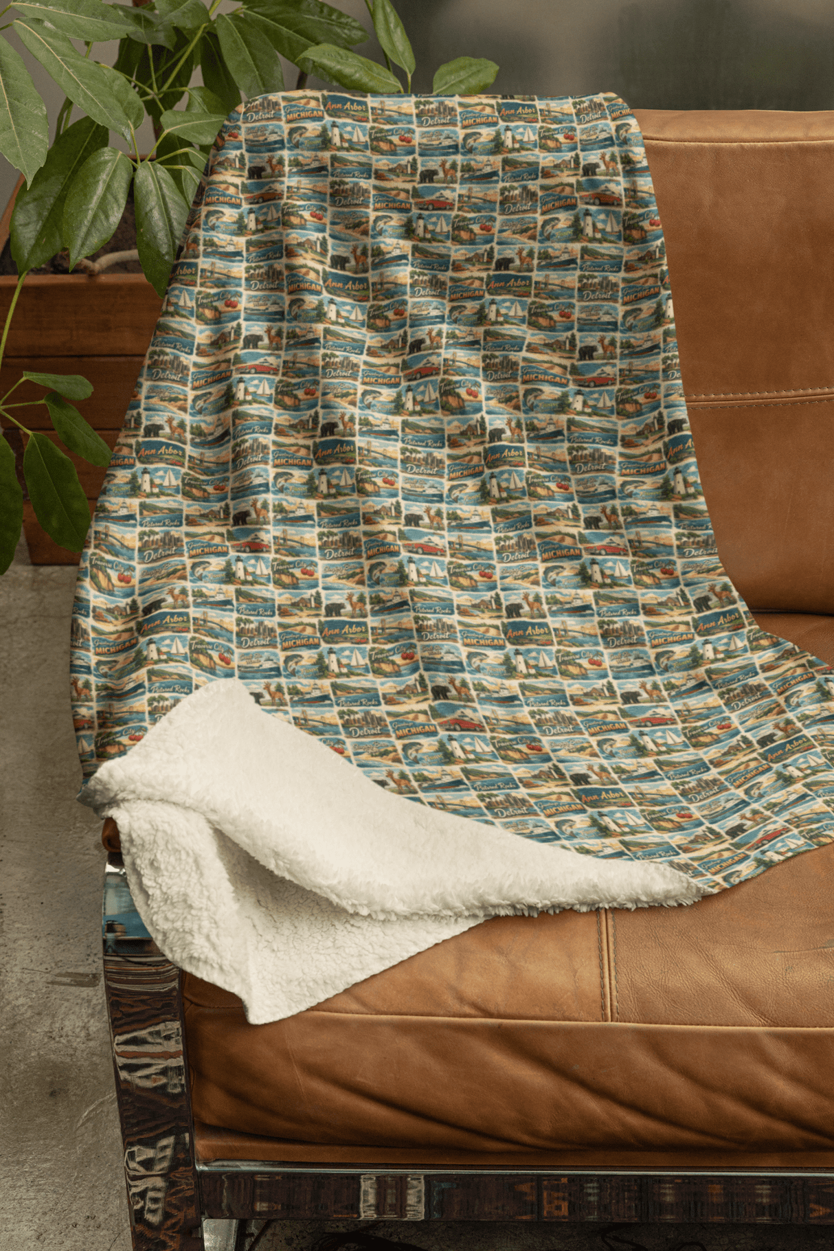 Michigan Postcard Memories Sherpa Blanket - London Penny Gift Wrap