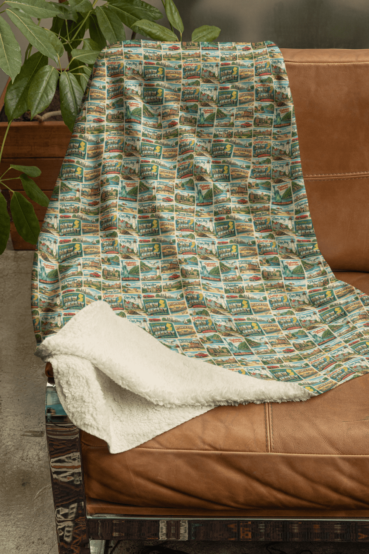 New Jersey Postcard Memories Sherpa Blanket - London Penny Gift Wrap