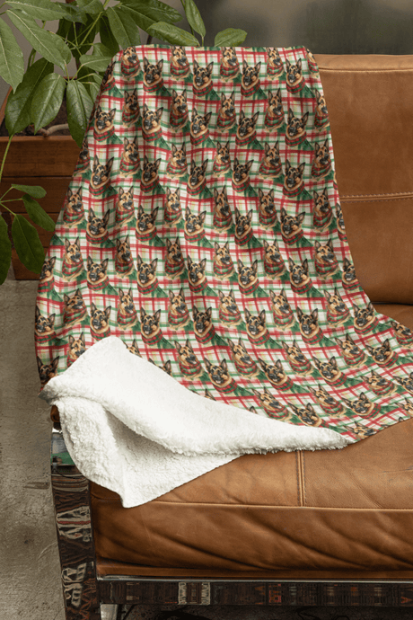 German Shepherd Plaid Parade Sherpa Blanket - London Penny Gift Wrap
