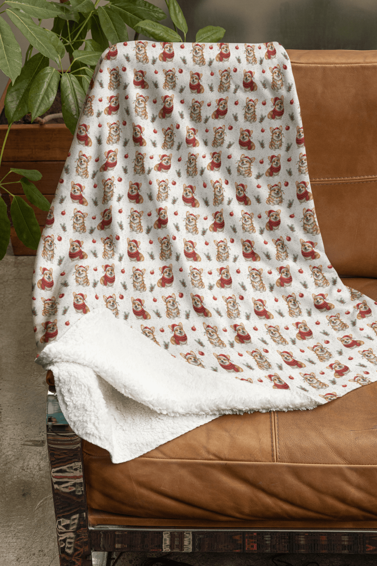Mistletoe Morning Corgi Sherpa Blanket - London Penny Gift Wrap