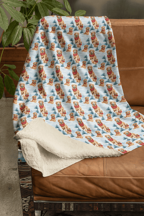 Snowbound Goldens Sherpa Blanket - London Penny Gift Wrap