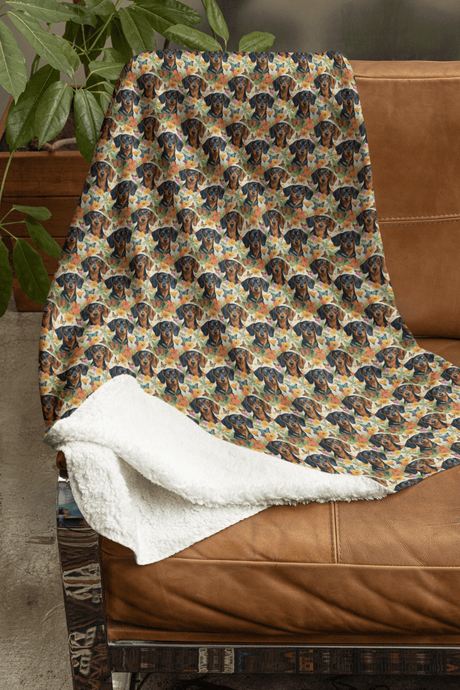 Dachshund Garden Party Sherpa Blanket - London Penny Gift Wrap