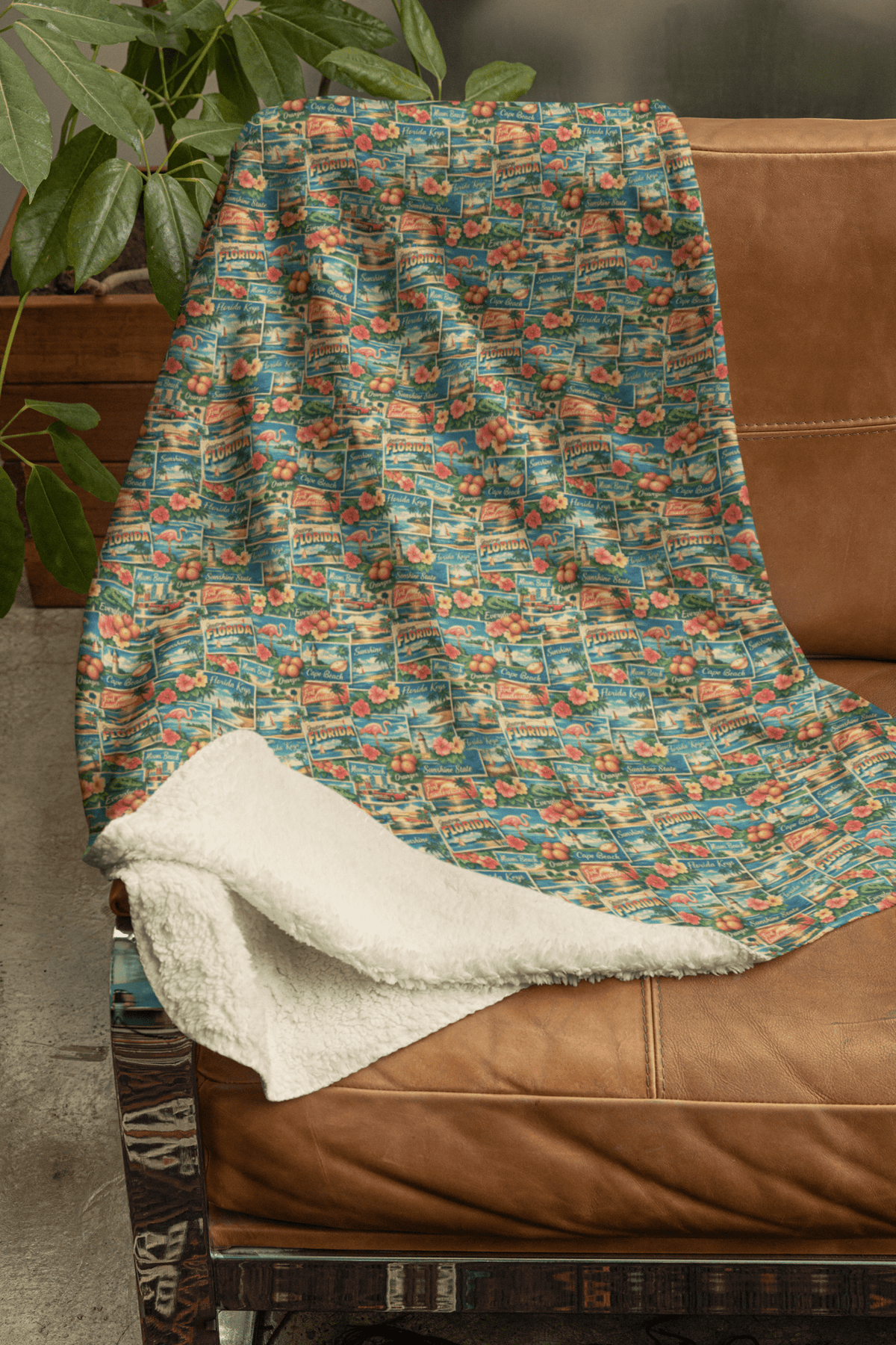 Florida Postcard Memories Sherpa Blanket - London Penny Gift Wrap