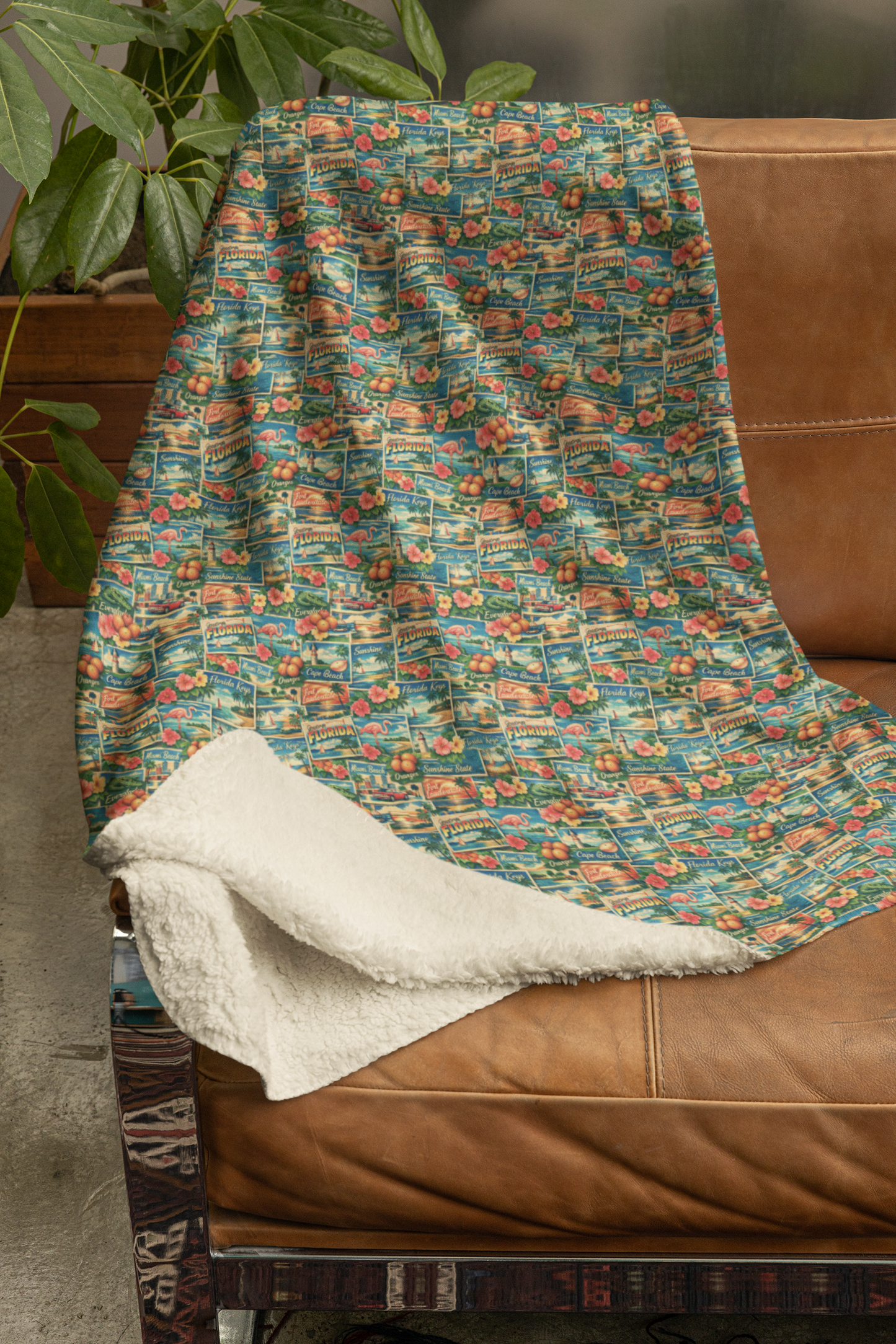 Florida Postcard Memories Sherpa Blanket