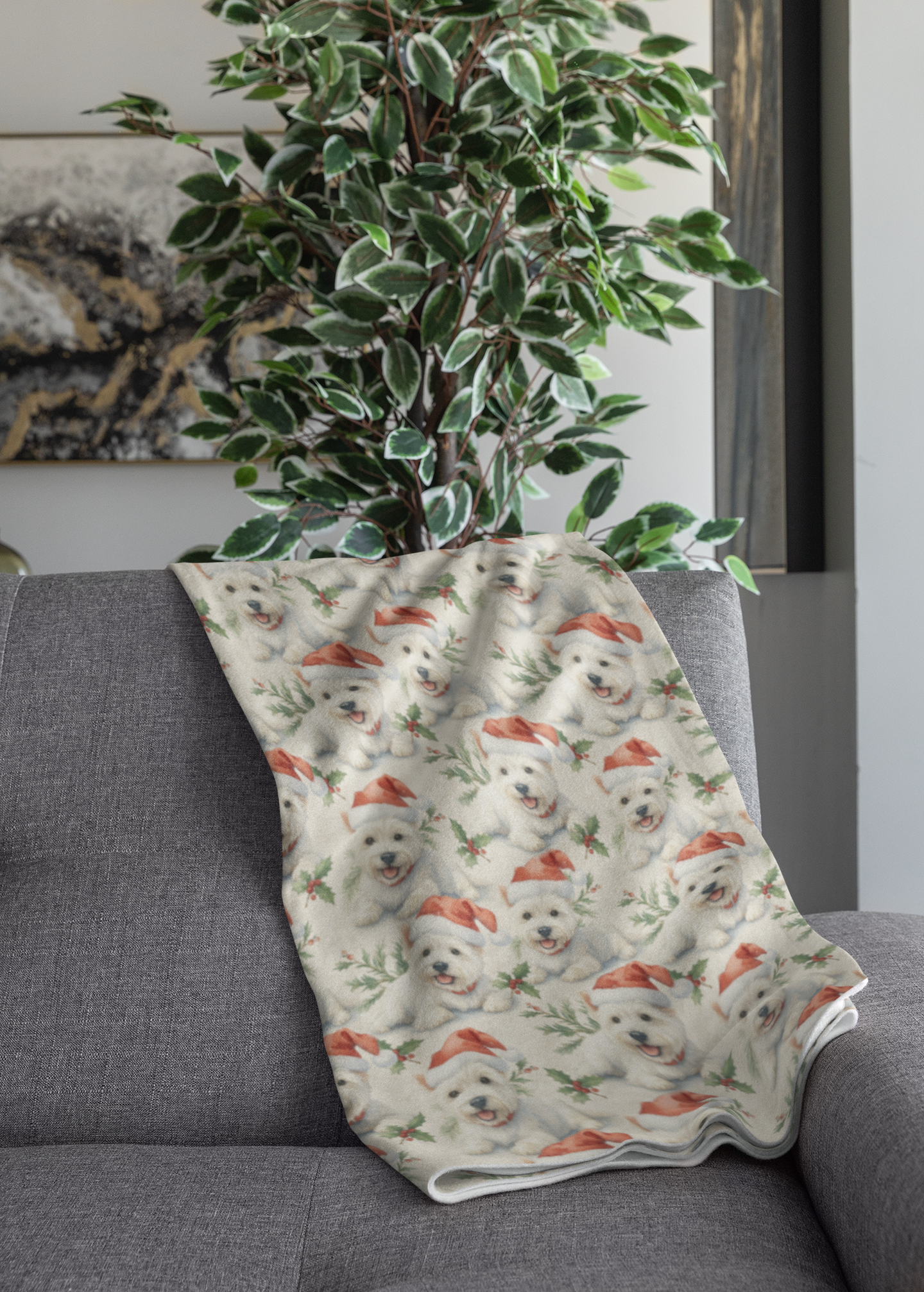 Santa Hat & Holly Hugs Sherpa Blanket