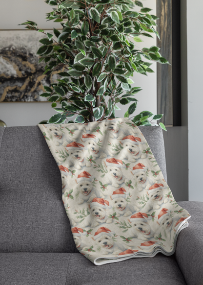 Santa Hat & Holly Hugs Sherpa Blanket