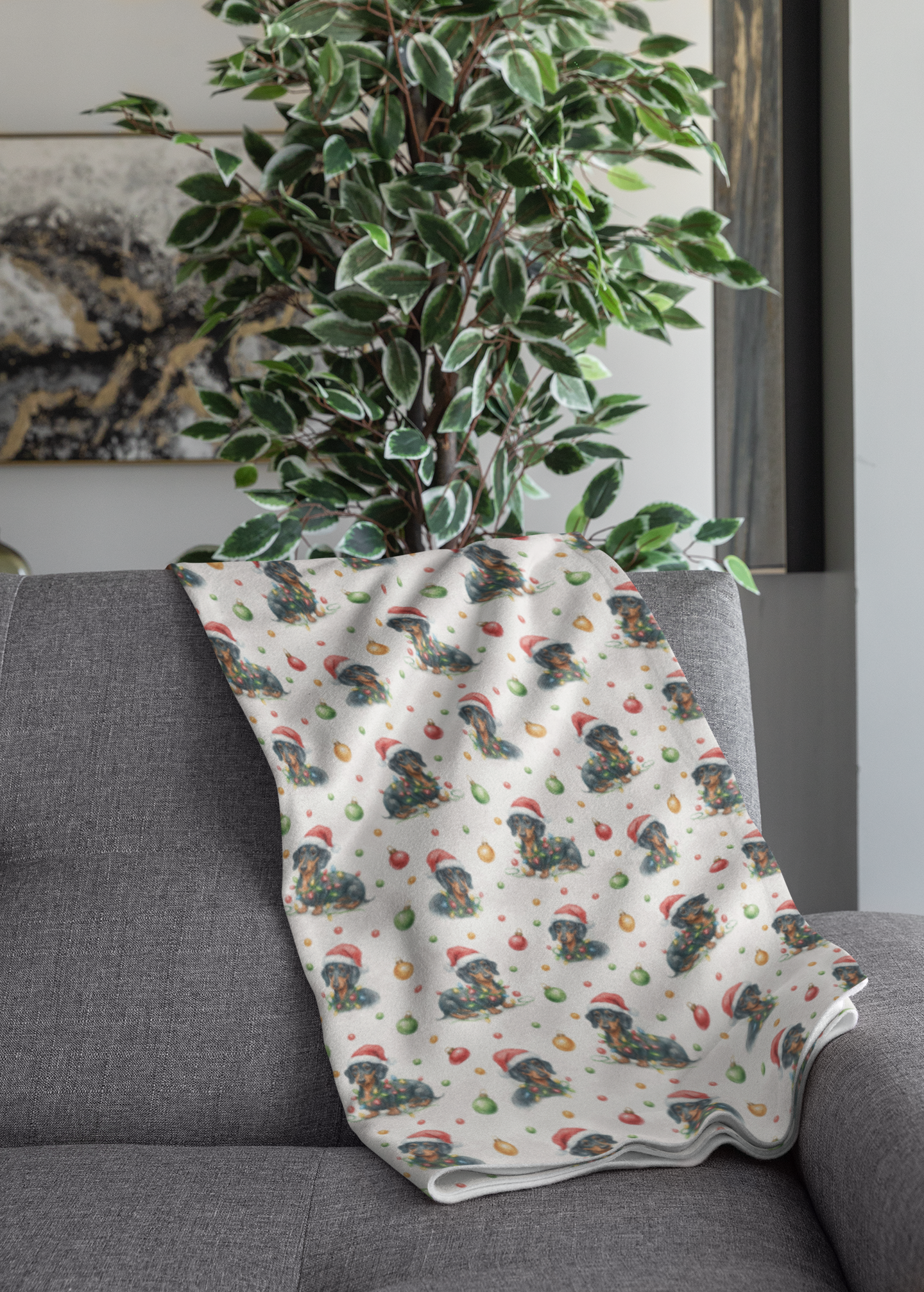 Dachshund Noel Sparkle Sherpa Blanket