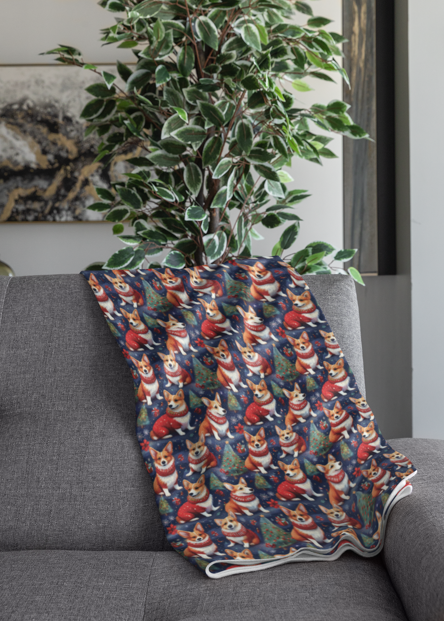 Corgi Under the Pines Sherpa Blanket