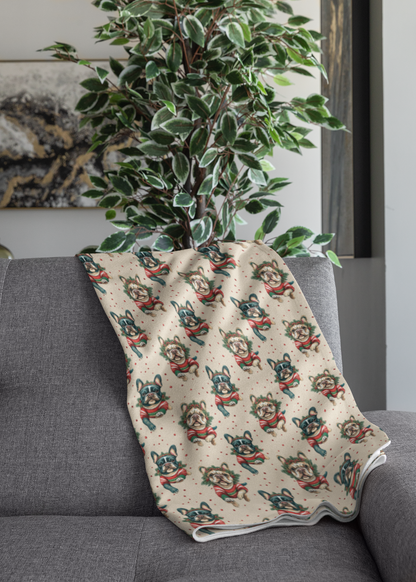 Frenchies Holiday Sweaters Sherpa Blanket