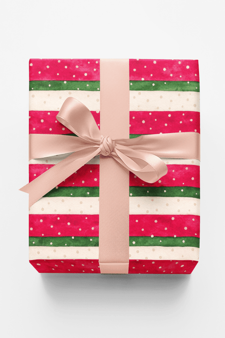 Snowfall on Candy Ribbons Wrapping Paper - London Penny Gift Wrap