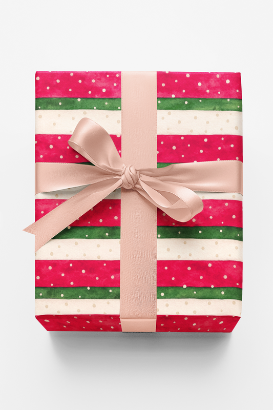 Snowfall on Candy Ribbons Wrapping Paper