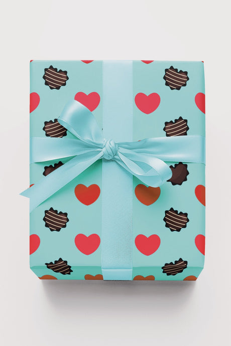 Hearts Choco Blue - London Penny Gift Wrap
