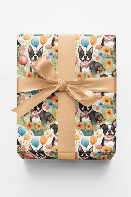 Boston Terrier Garden Party - London Penny Gift Wrap