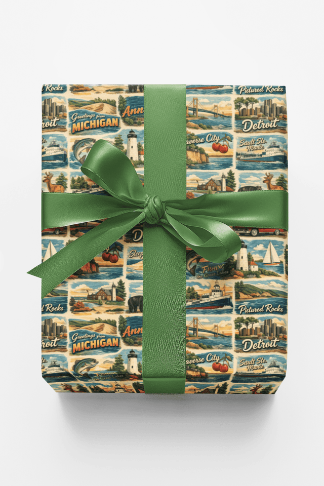 Michigan Postcard Memories - London Penny Gift Wrap