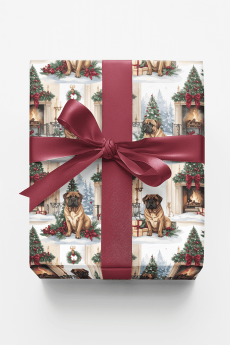 English Mastiff Christmas Manor Wrapping Paper - London Penny Gift Wrap